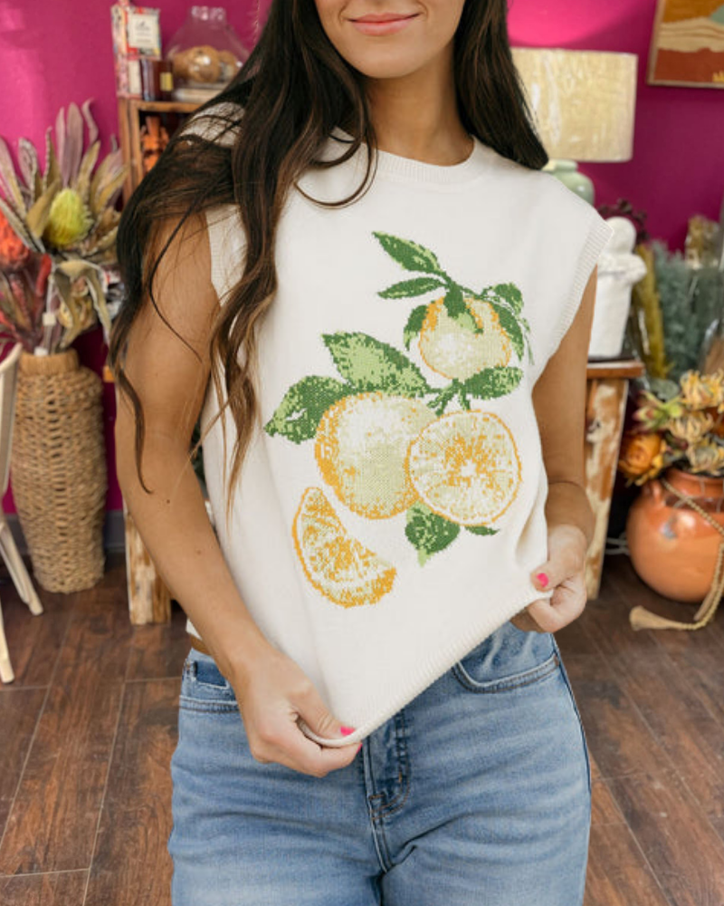 Lemon Intarsia Sleeveless Top