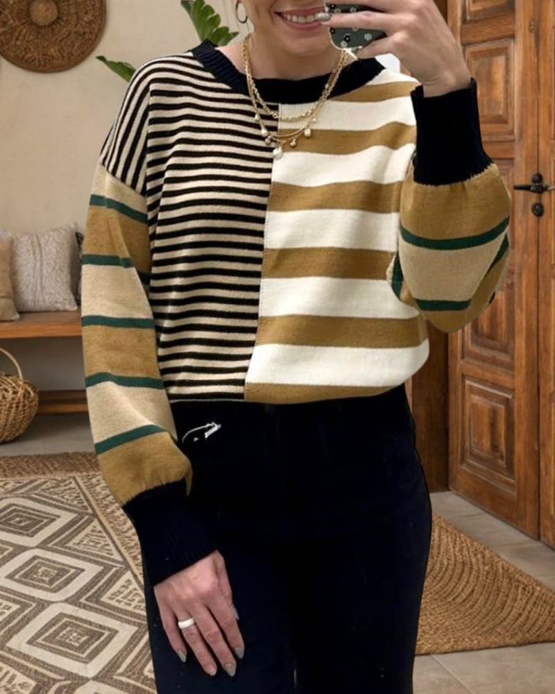 Mixed Stripe Colorblock Knit Sweater
