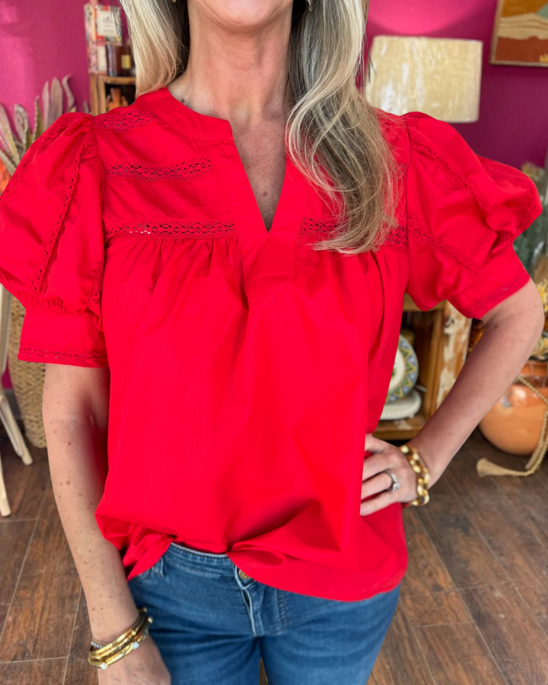 Puff Sleeve Lace Detail Top