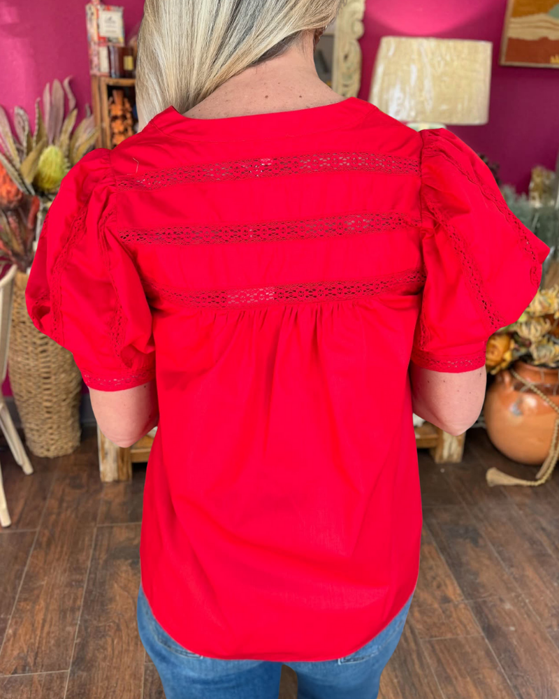 Puff Sleeve Lace Detail Top