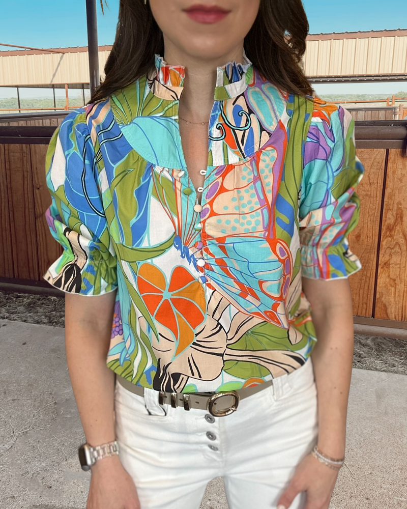 Abstract Art Print Ruffle Top