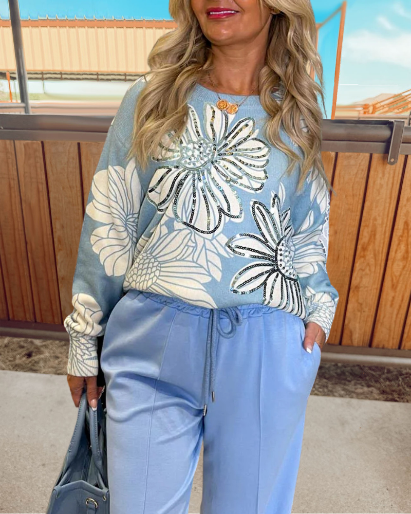 Blooming Floral Sequined Sweater