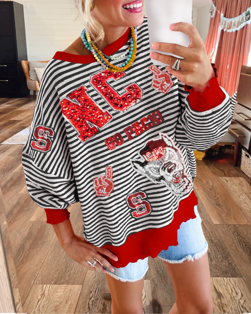 NC State Sequin Stripe Sweatshirt