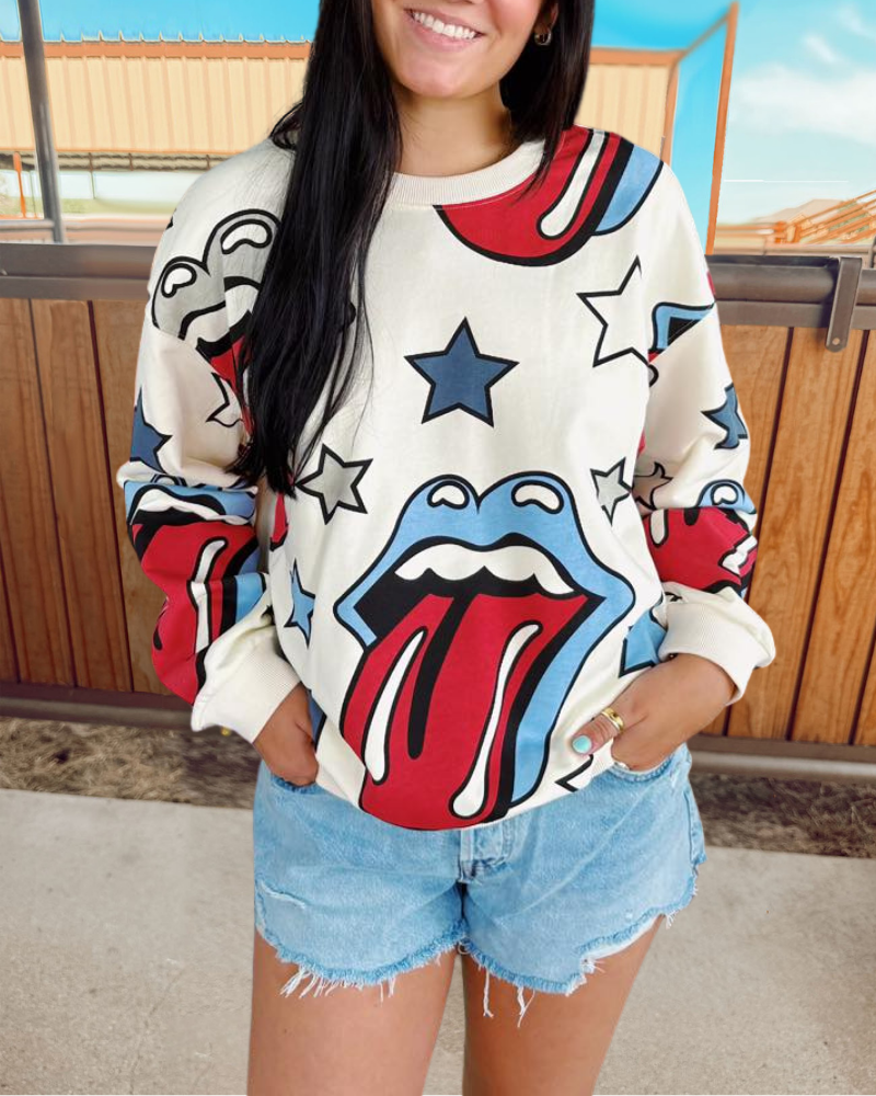 Chic Star Tongue Graphic Sweatshirt