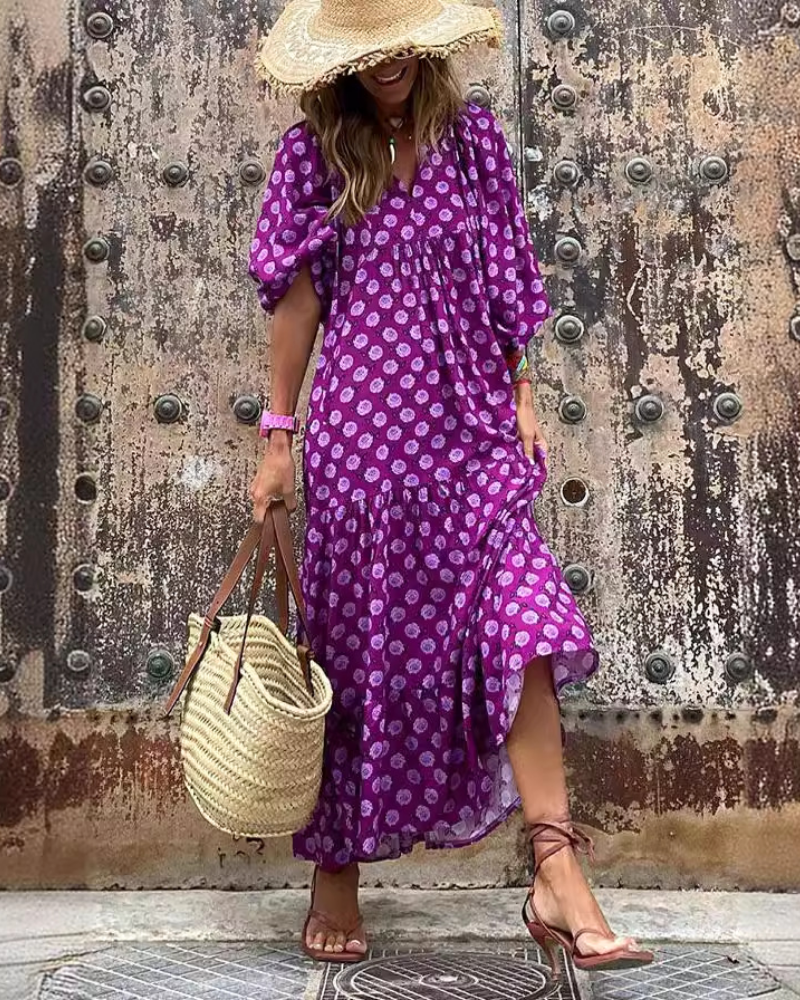 Bohemian V-Neck Maxi Dress