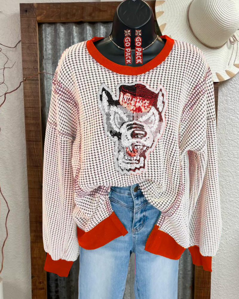 NC State Wolfpack Sequined Plaid Pullover