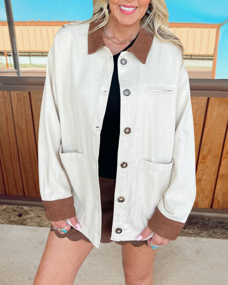 Simple Contrast Trim Jacket