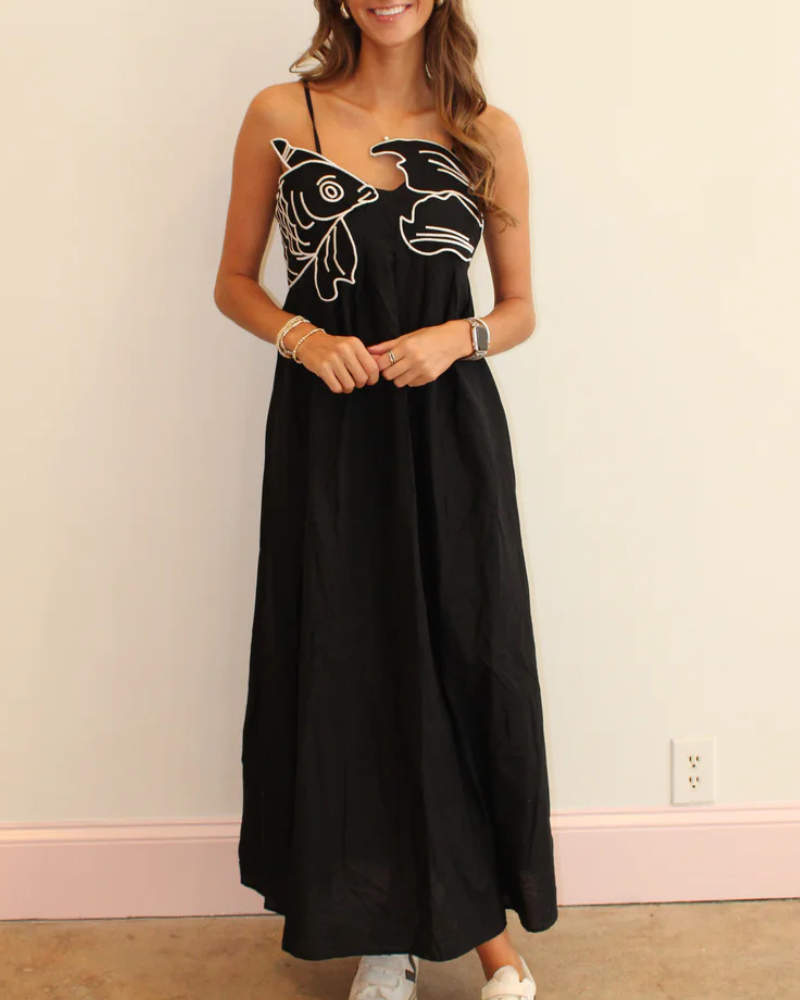 Fish Embroidered Slip Maxi Dress