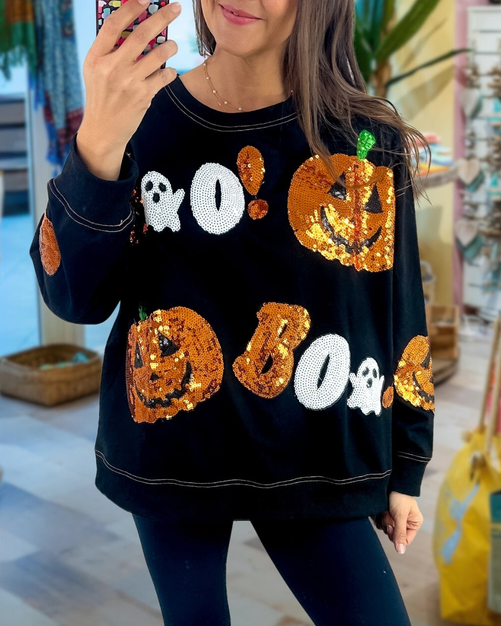 Sequin Pumpkin Boo Sweatshirt