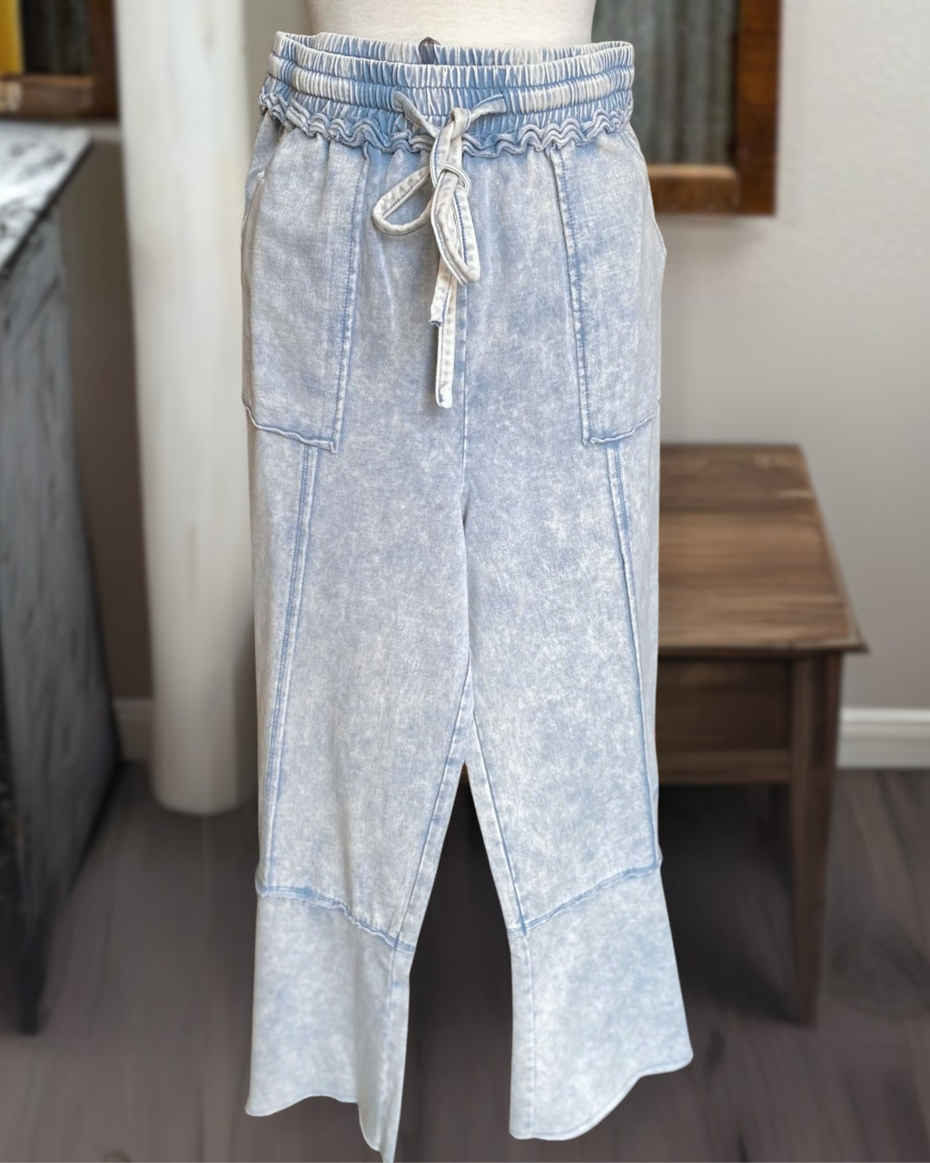 Washed Drawstring Wide Leg Pants