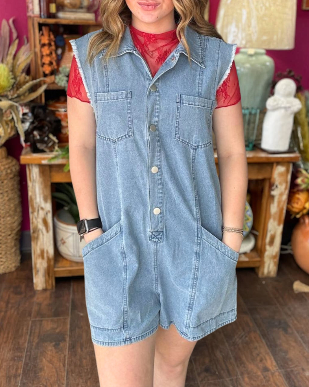 Easy Pocketed Denim Romper