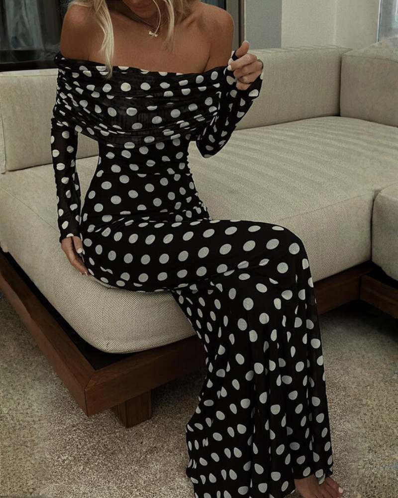 Slim Polka Dot Off-Shoulder Maxi Dress