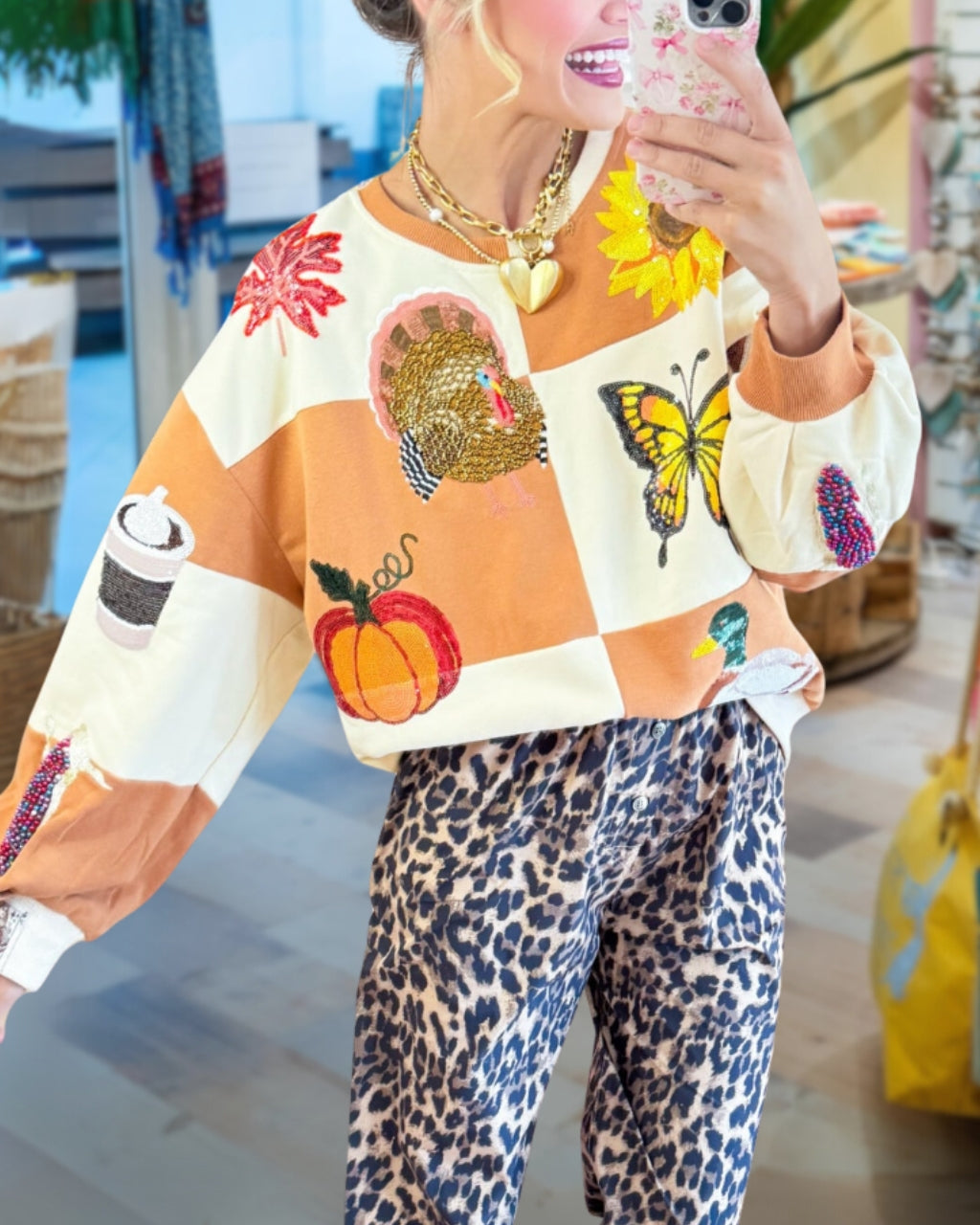 Fall Icon Checkered Sequin Sweatshirt