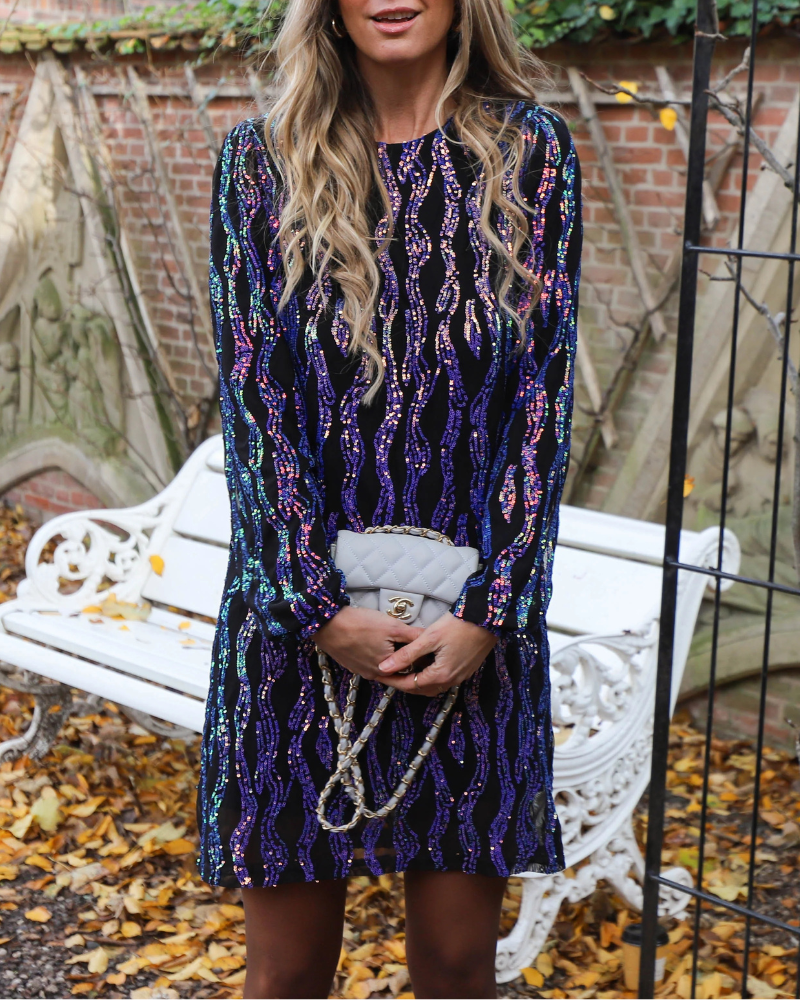 Wave-Patterned Sequined Mini Dress