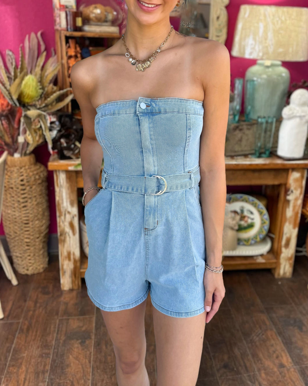 Denim Strapless Romper
