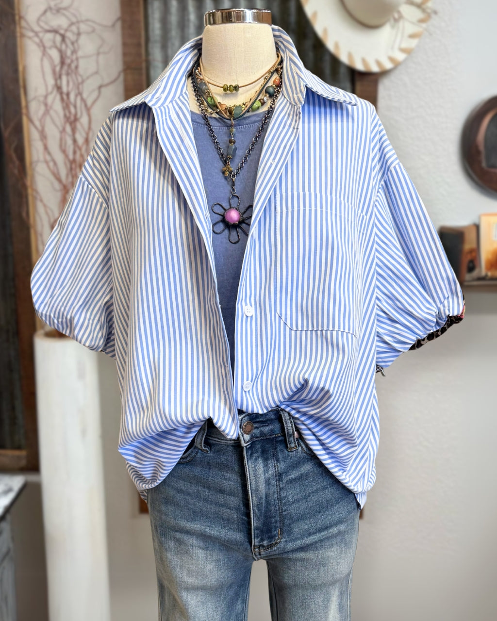 Stripe Leopard Patch Blouse