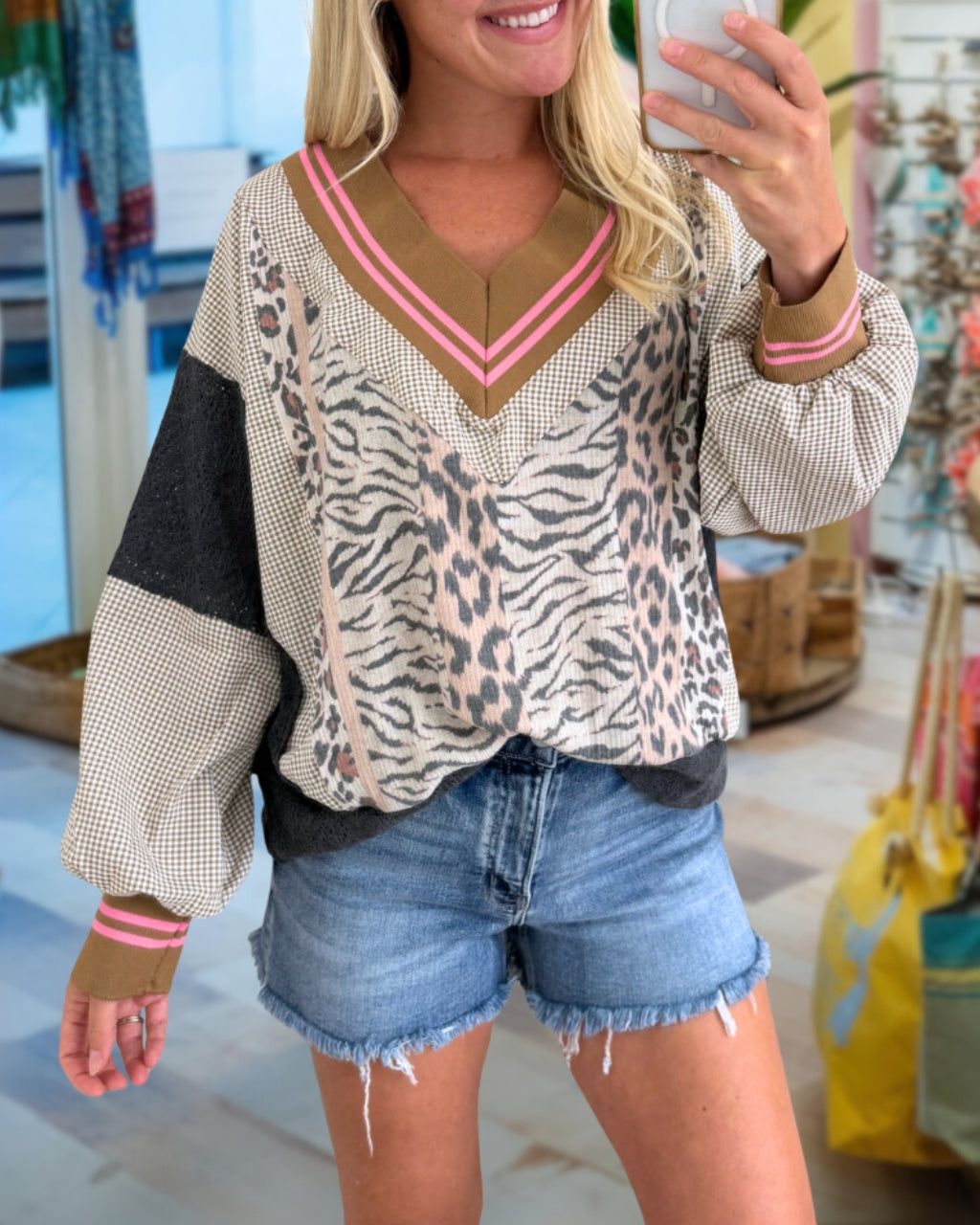 Chic Animal Print Patchwork Pullover