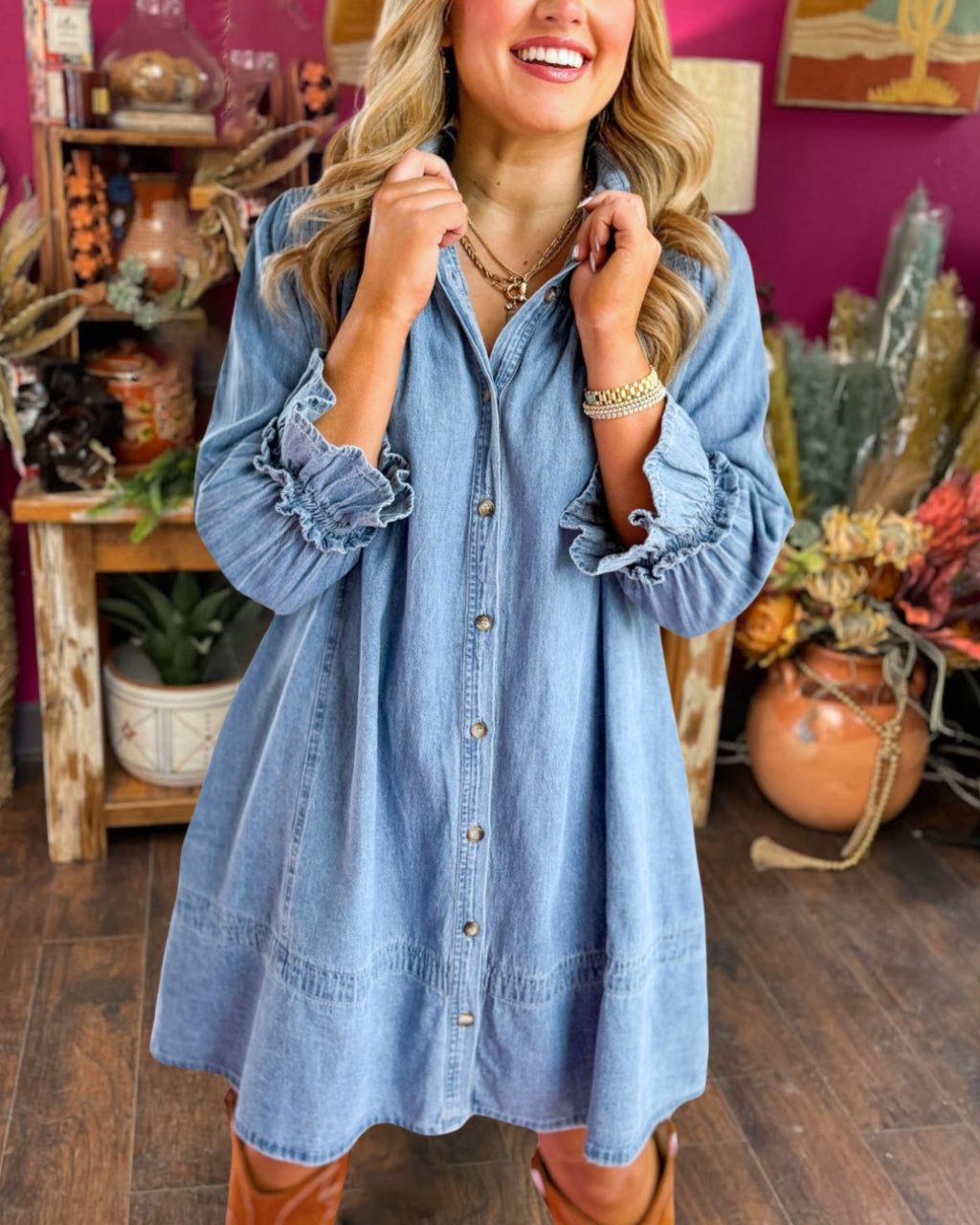 Chic Washed Denim Tunic Dress