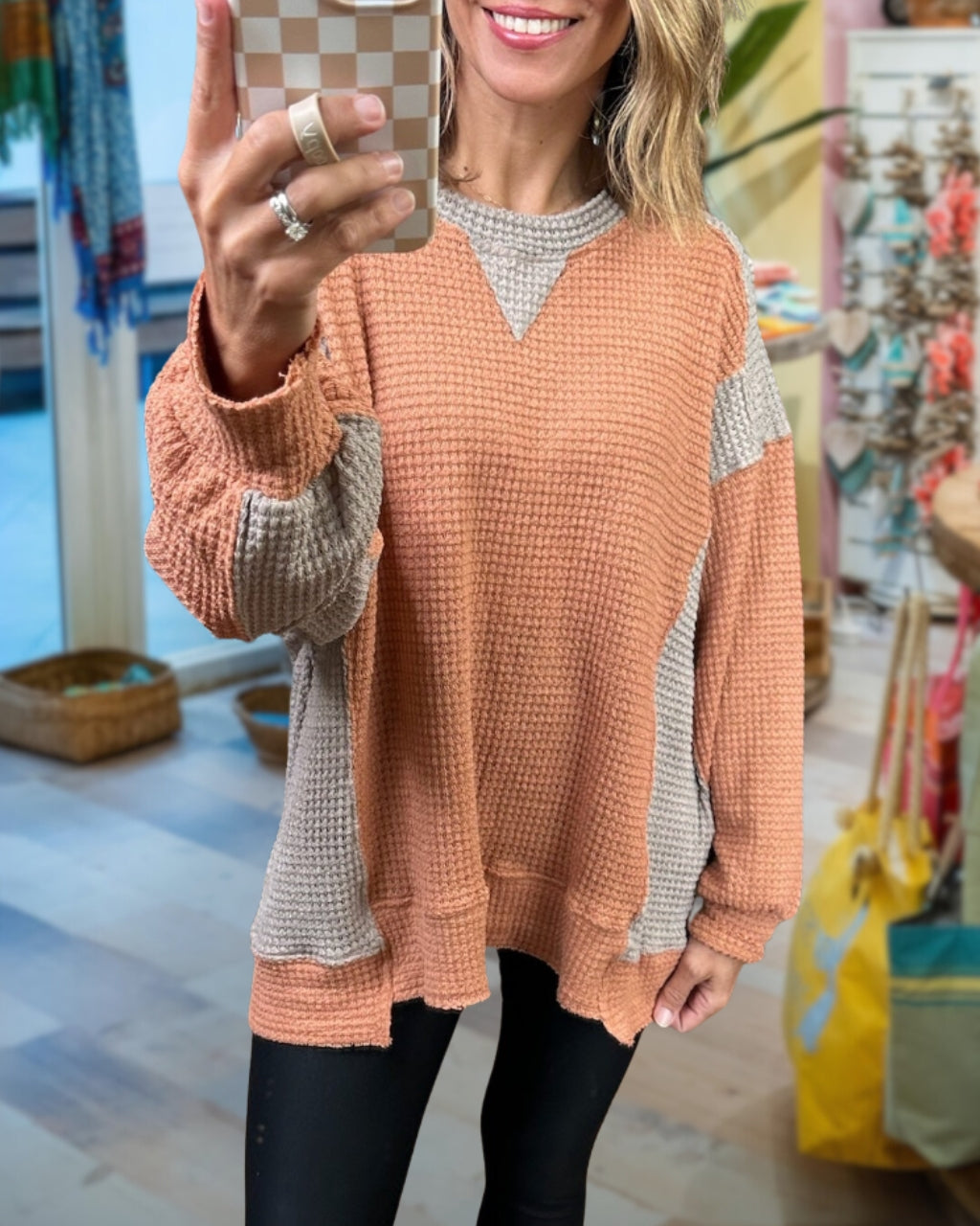 Waffle Color Block Sweatshirt