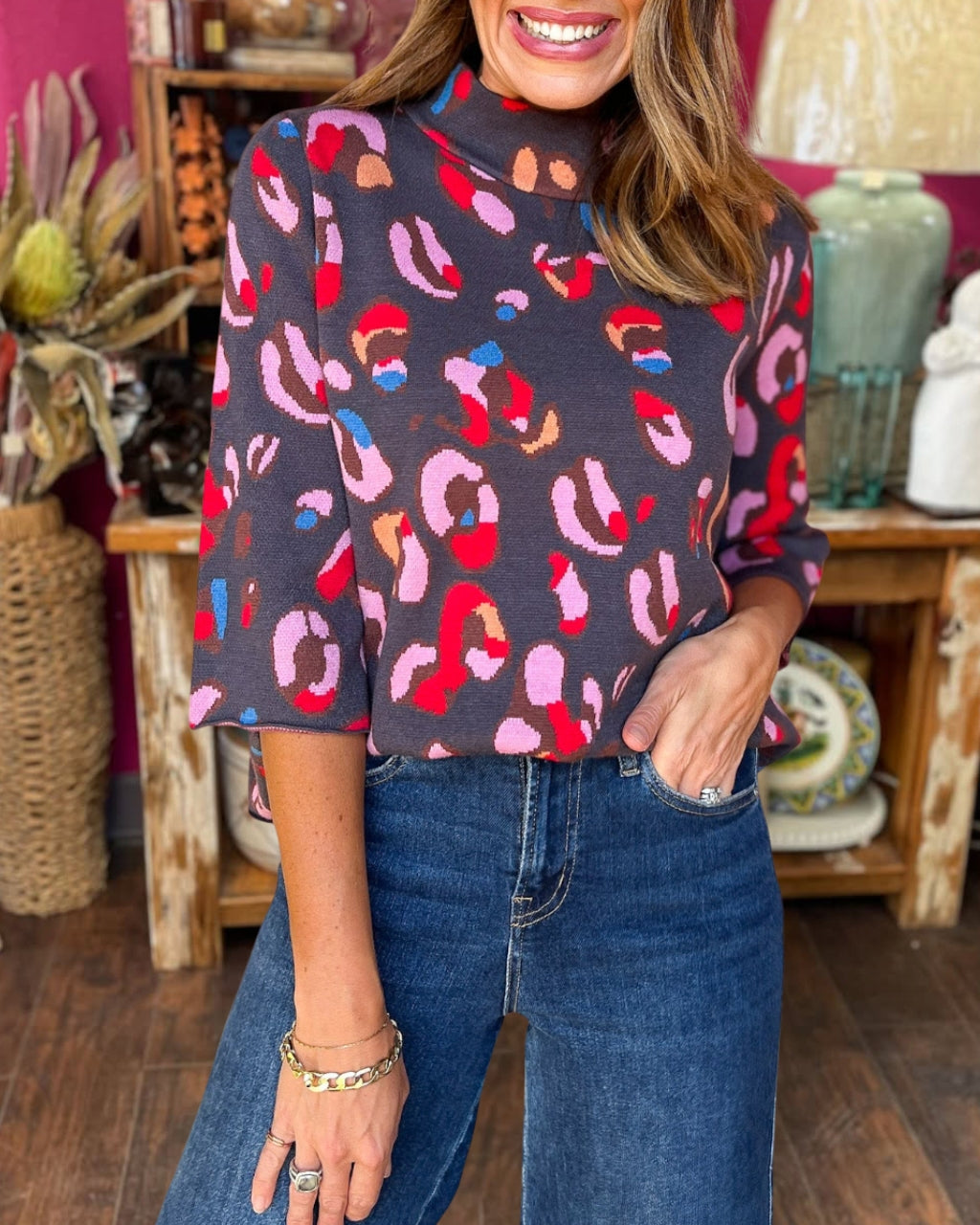 Animal Print Sequins Sweater