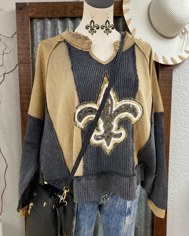 Saints Waffle Sequin Washed Sweatshirt