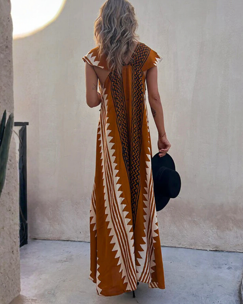 Striped Wavy V-Neck Maxi Dress