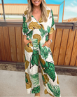 Tropical Pleated V-Neck Jumpsuit
