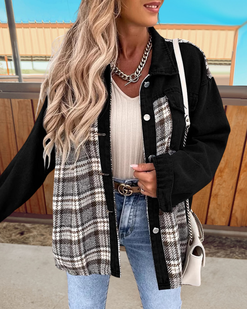 Trendy Plaid Patchwork Denim Jacket
