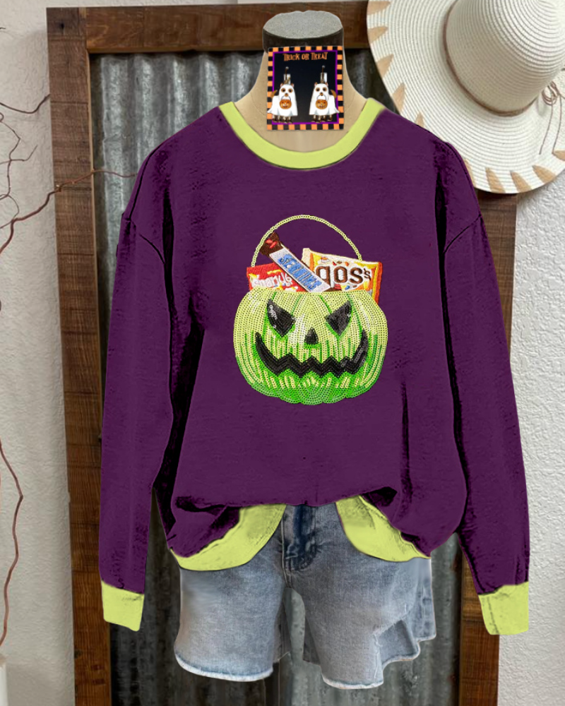 Pumpkin Basket Sequined Sweatshirt