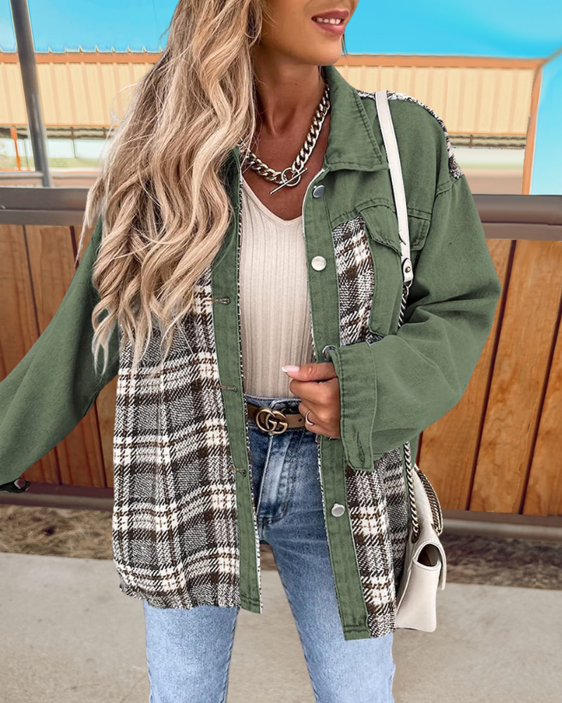 Trendy Plaid Patchwork Denim Jacket