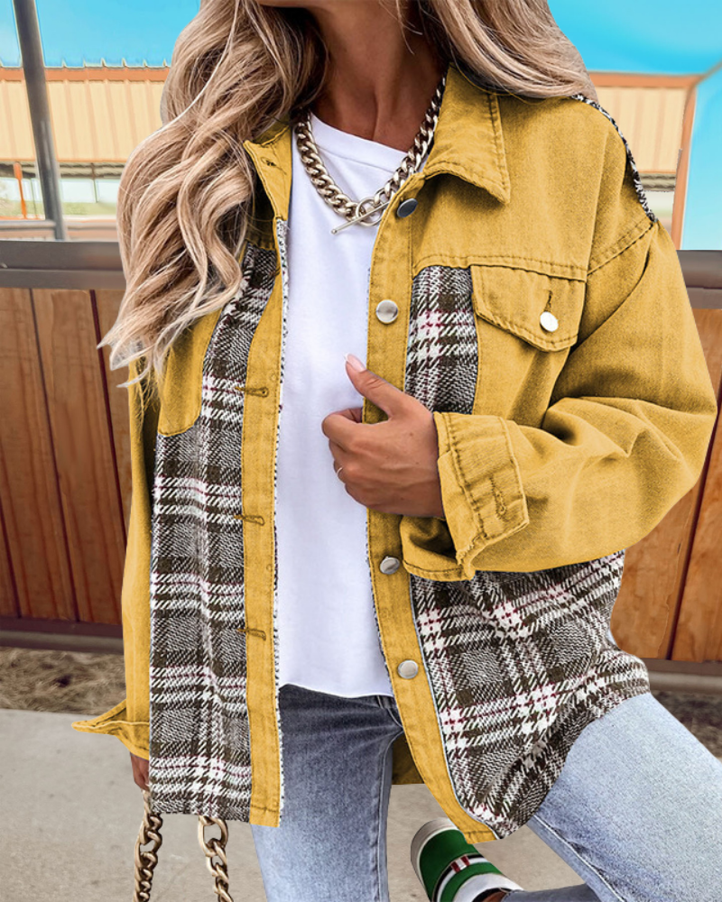 Trendy Plaid Patchwork Denim Jacket