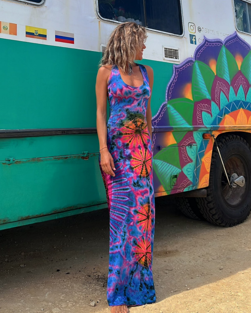Chic Tie-Dye Backless Maxi Dress