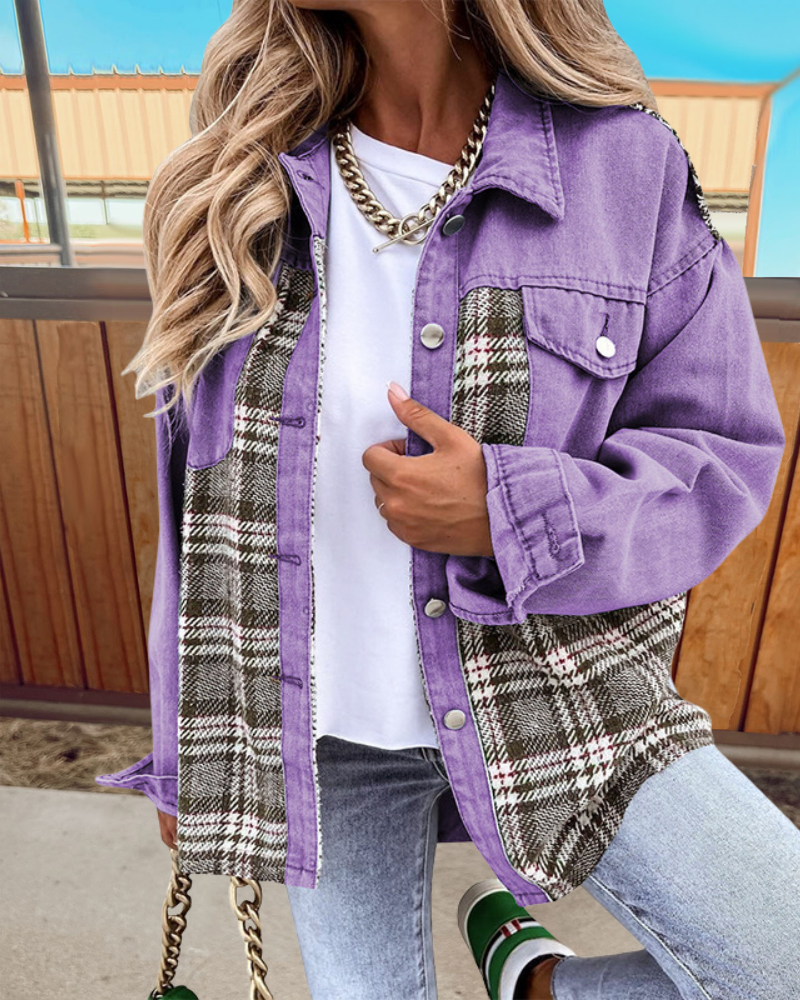 Trendy Plaid Patchwork Denim Jacket