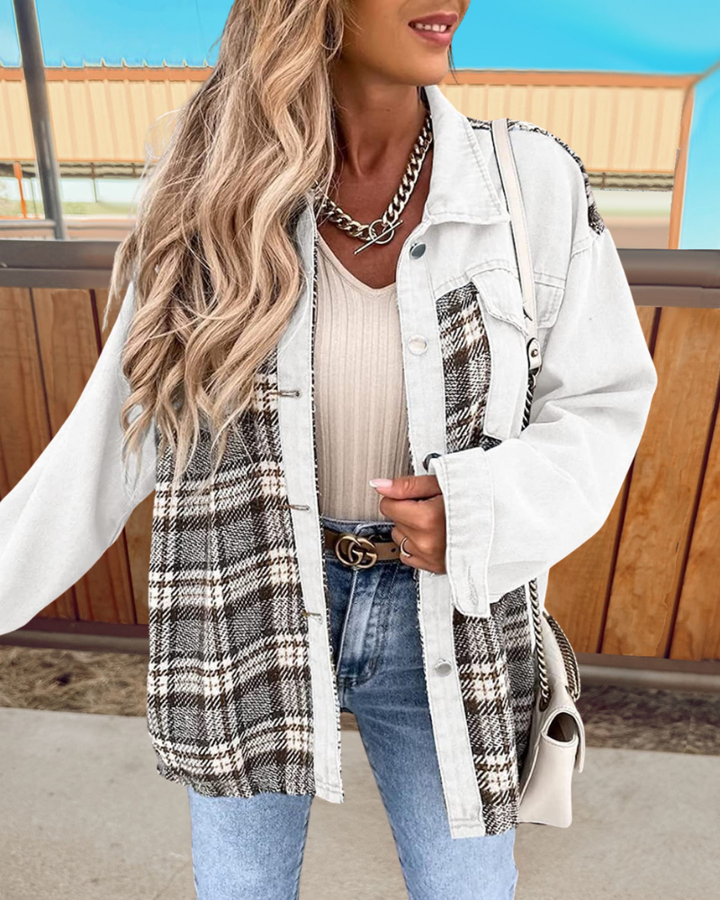 Trendy Plaid Patchwork Denim Jacket