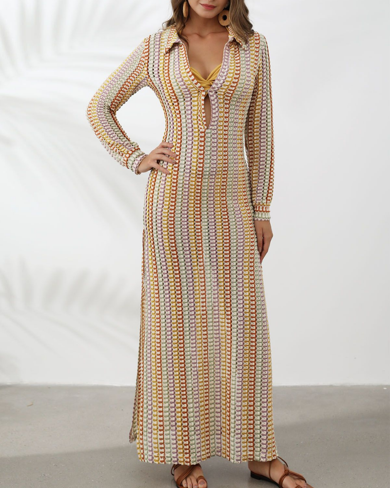 Slim Wave V-Neck Maxi Dress