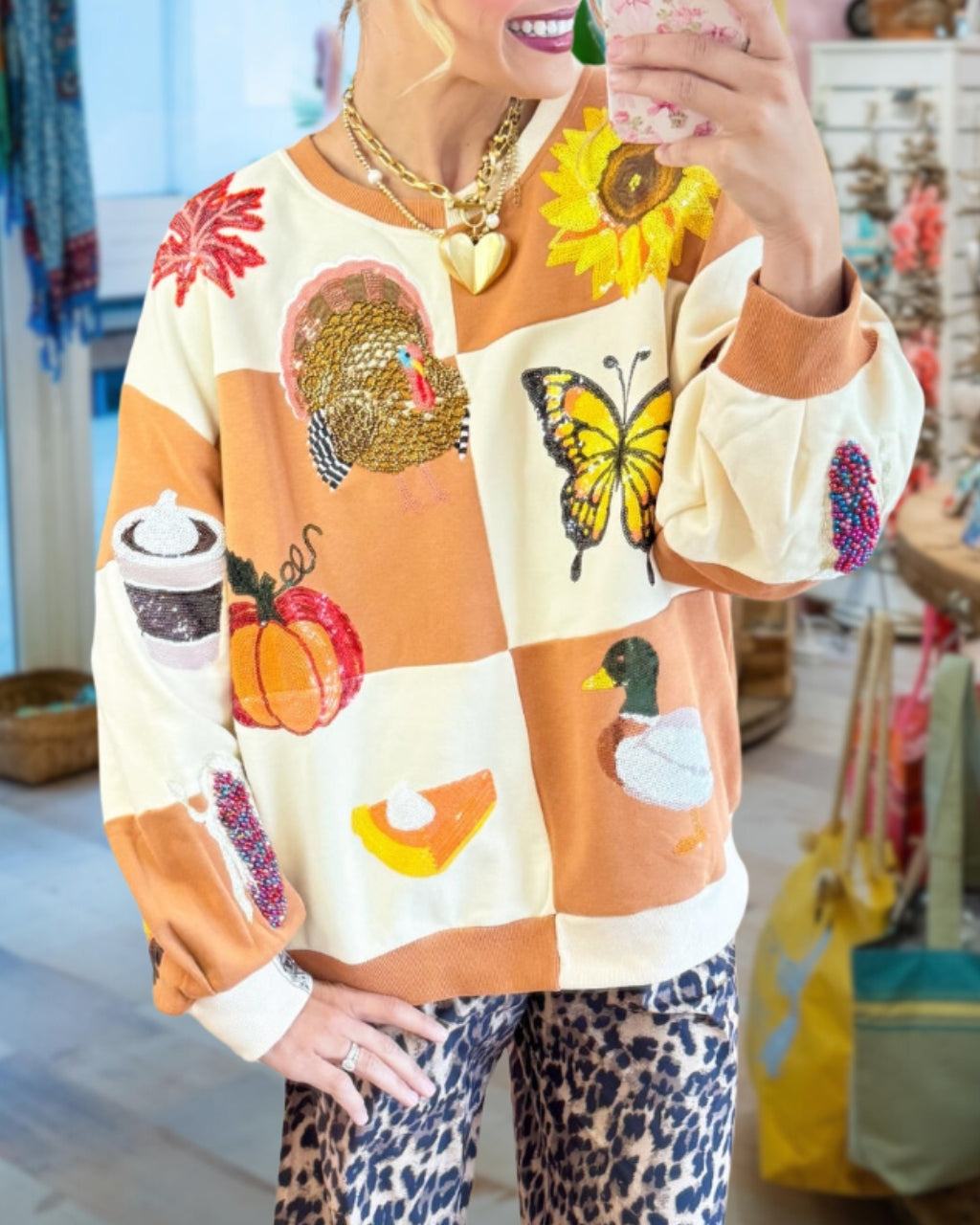 Fall Icon Checkered Sequin Sweatshirt