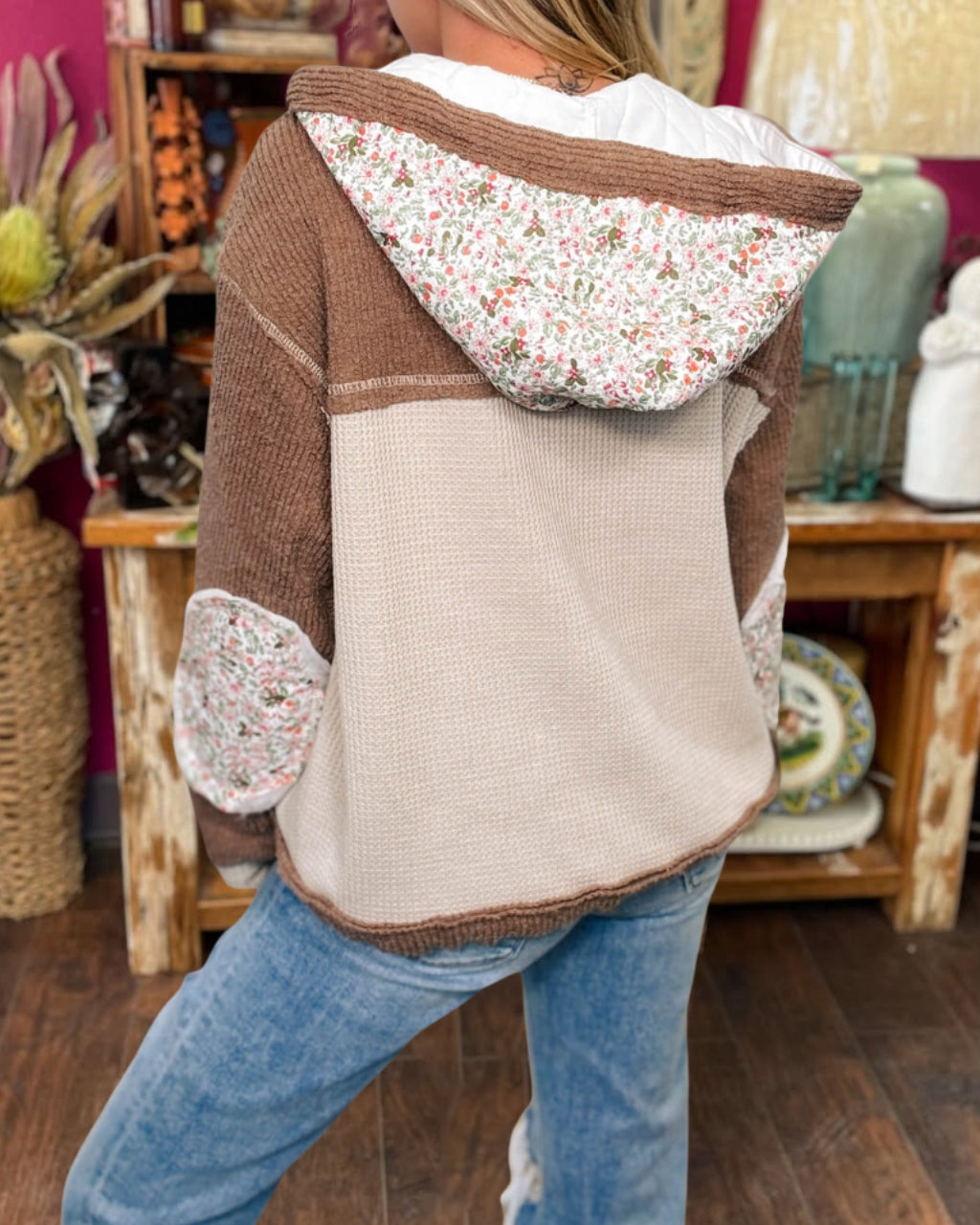 Boho Floral Patchwork Hoodie Jacket