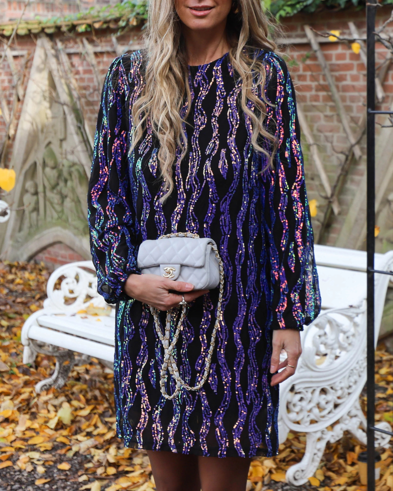 Wave-Patterned Sequined Mini Dress