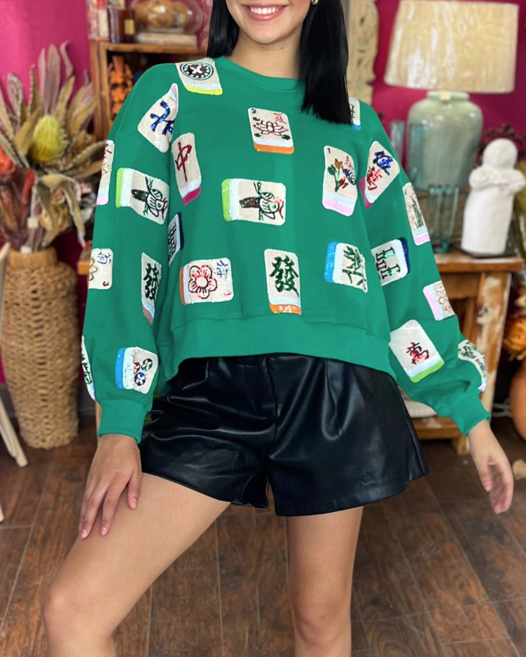 Relaxed Sequin Mahjong Sweatshirt