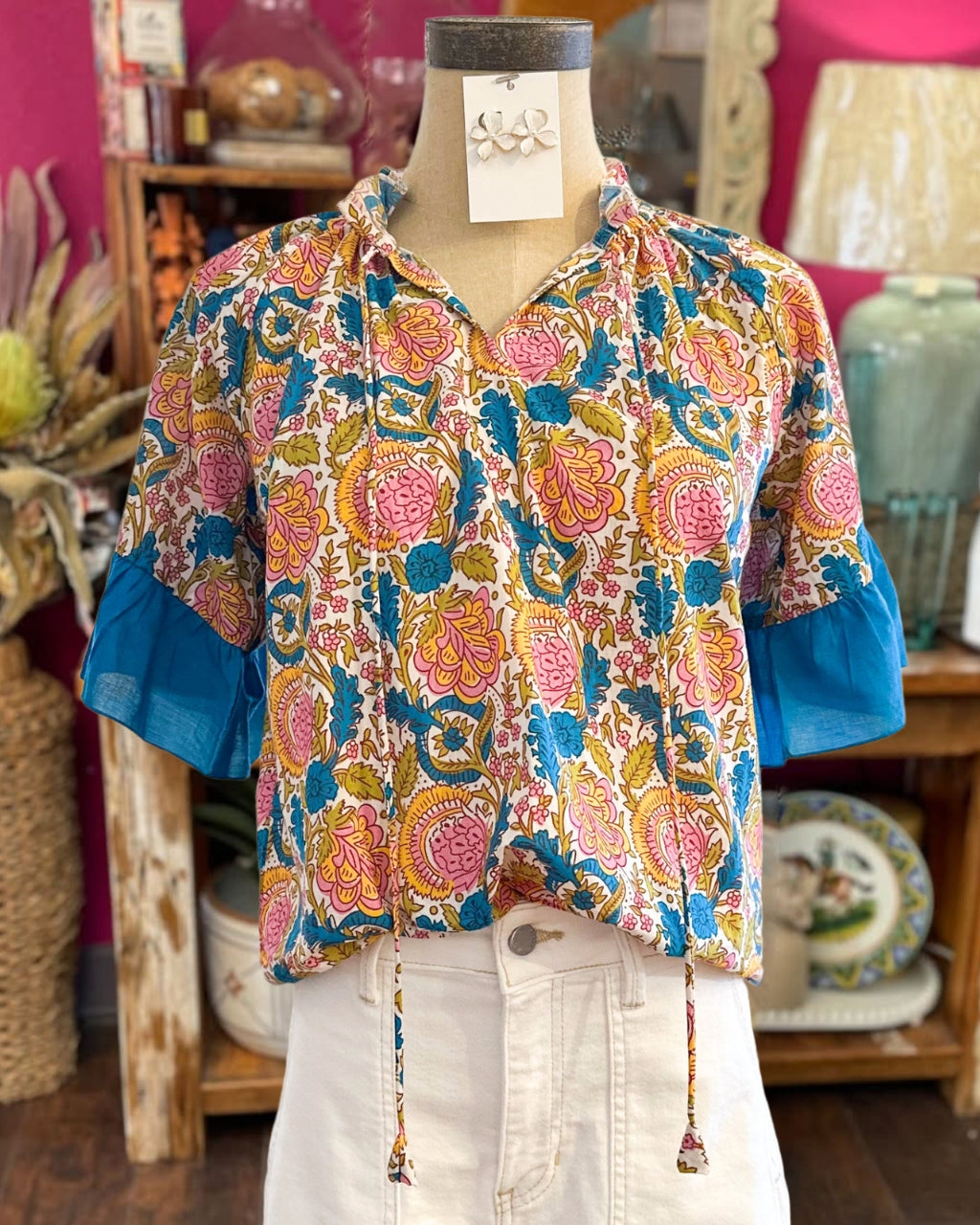 Colorful Floral Bell Sleeves Top