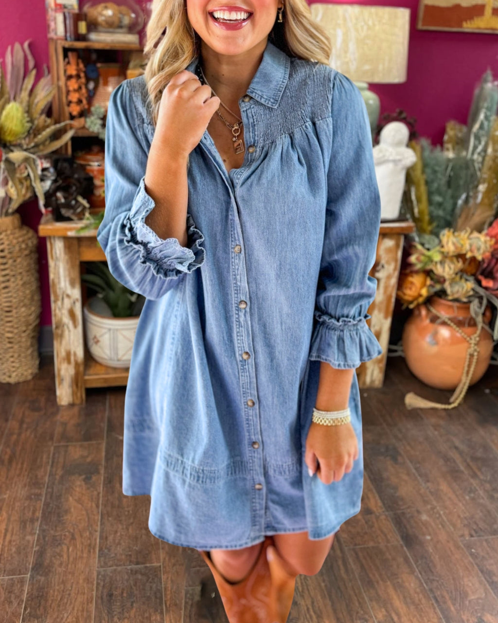 Chic Washed Denim Tunic Dress