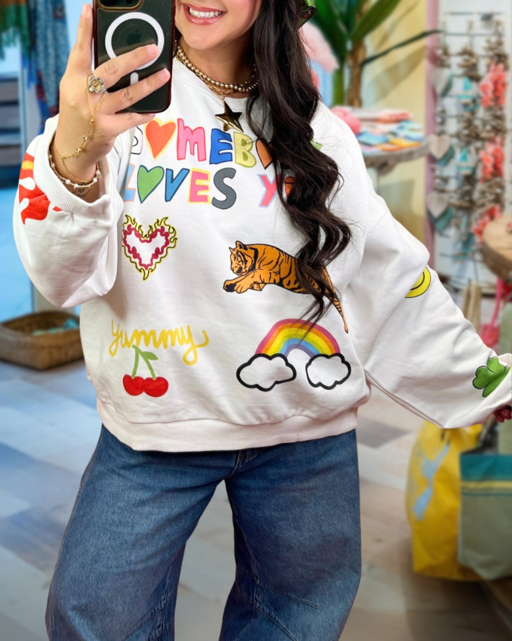 Playful Somebody Loves You Graphic Sweatshirt