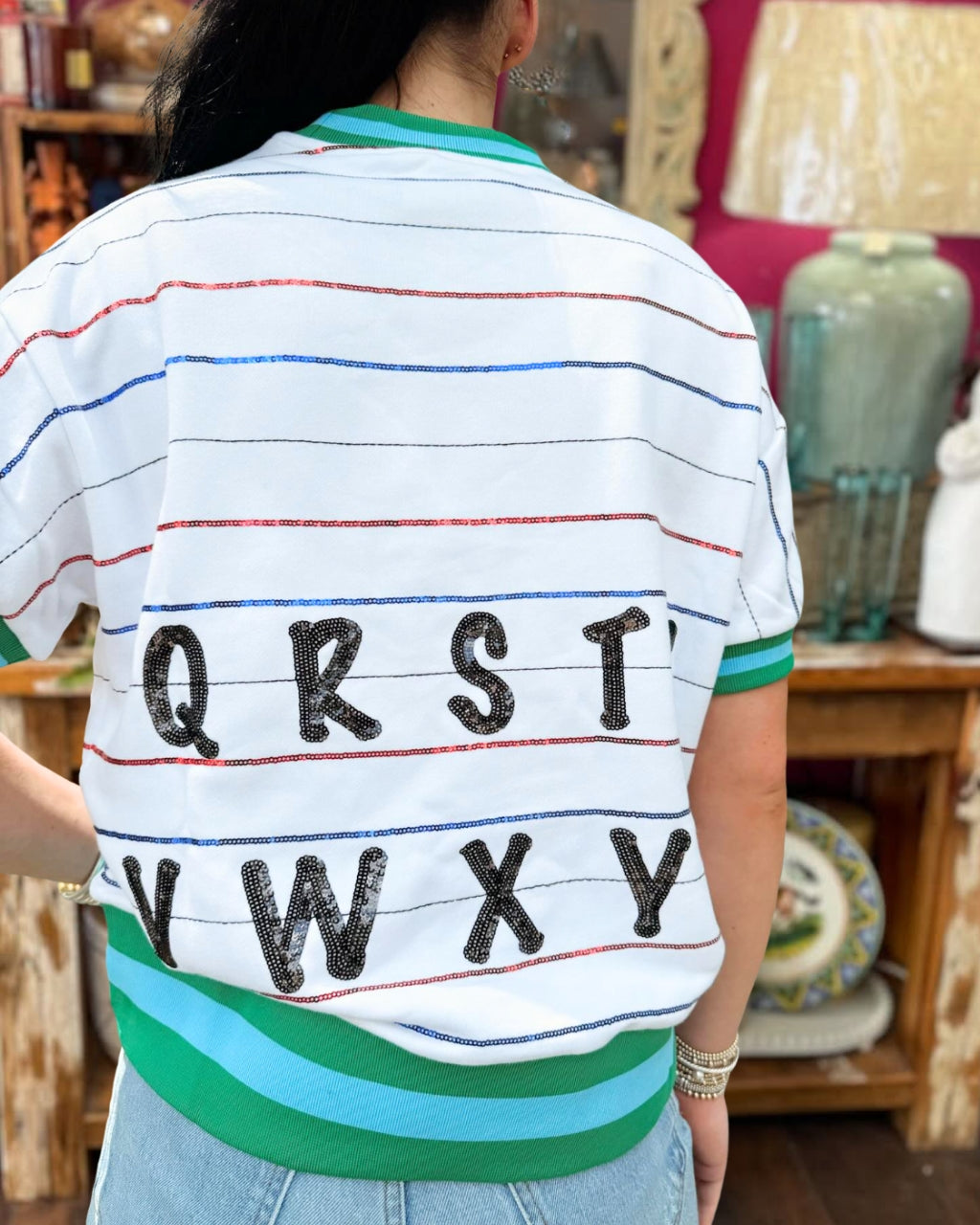 Letter Sequin Striped Top