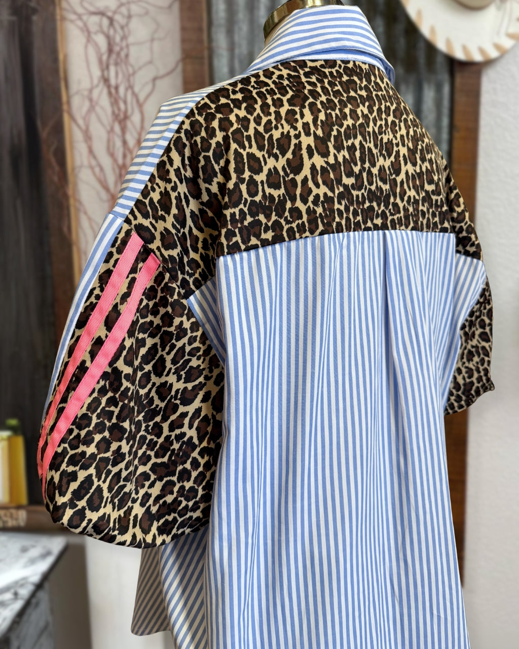 Stripe Leopard Patch Blouse