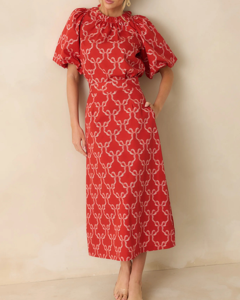 Stylish Bow Print Midi Dress