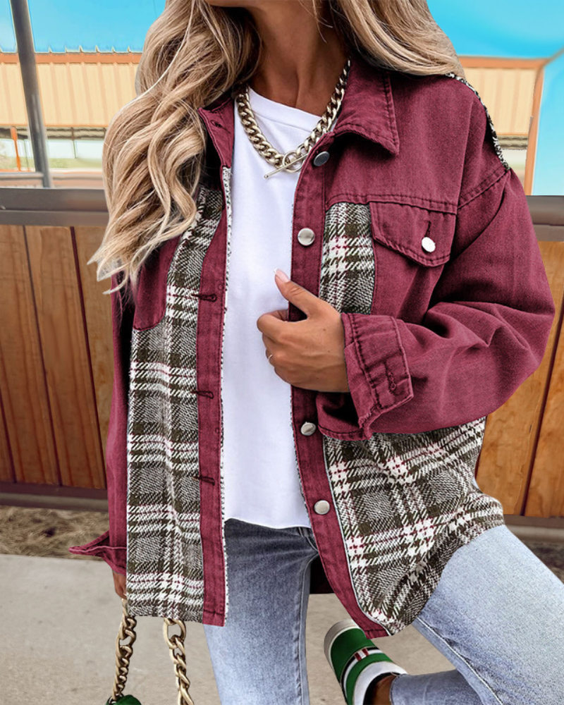 Trendy Plaid Patchwork Denim Jacket