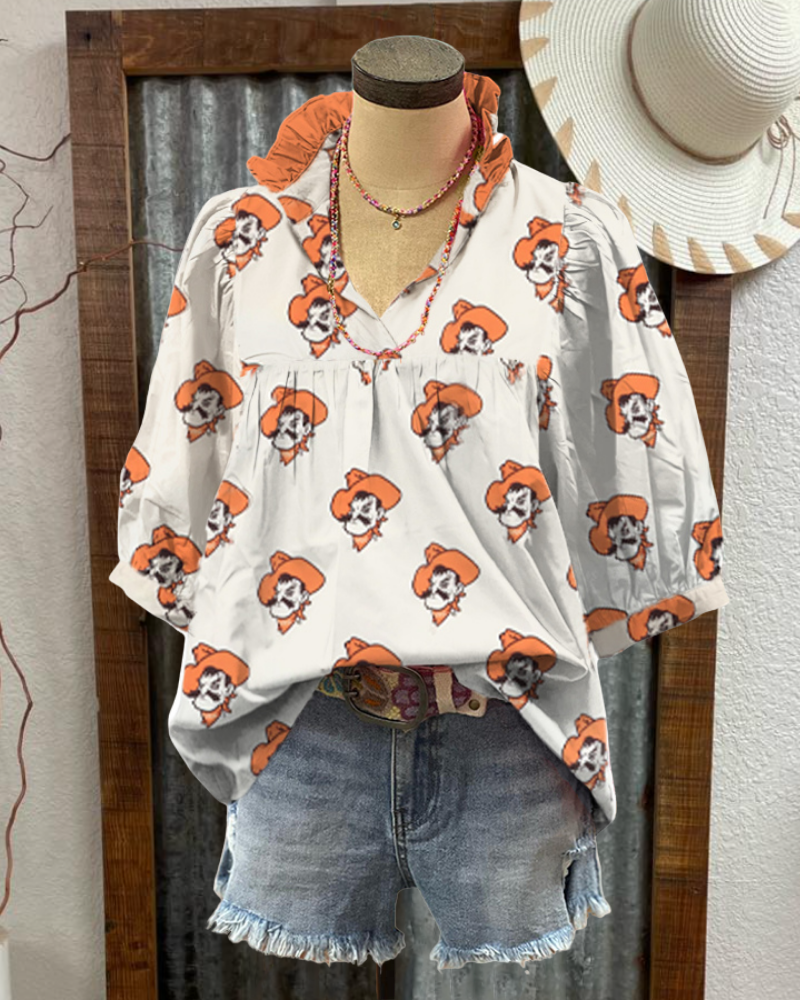 OSU Cowboys Ruffle Satin Top