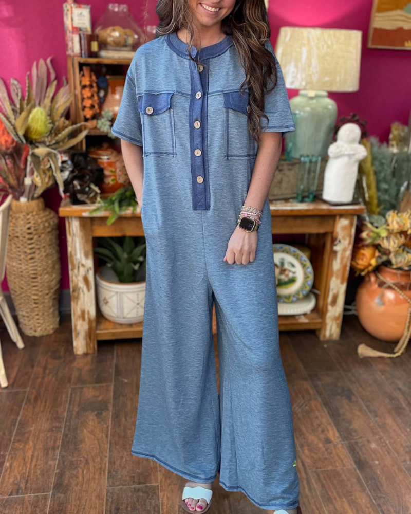 Colorblock Terry Pockets Jumpsuit