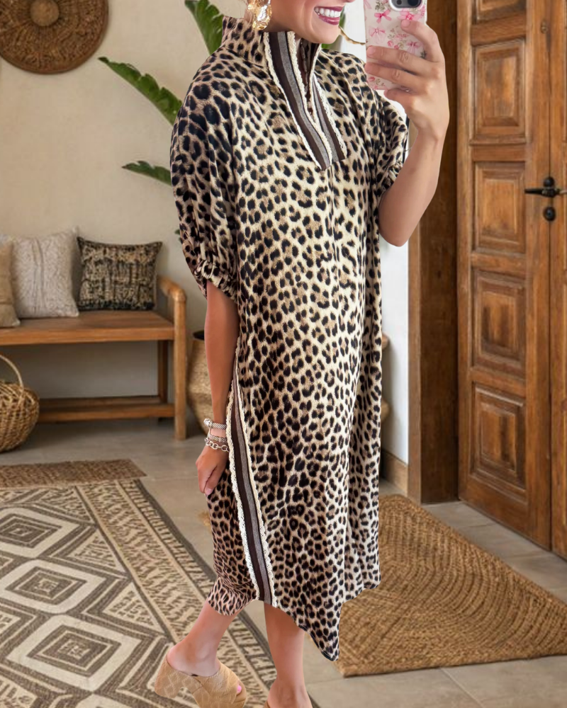 Leopard Stripe Trim Dress