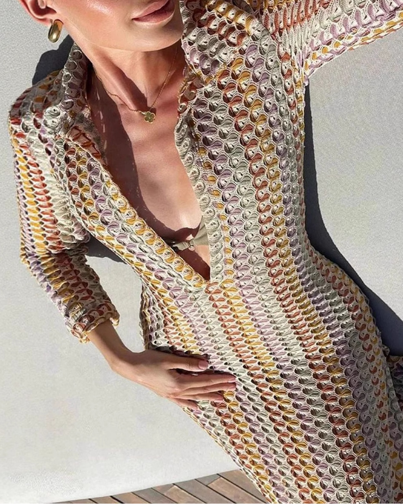 Slim Wave V-Neck Maxi Dress